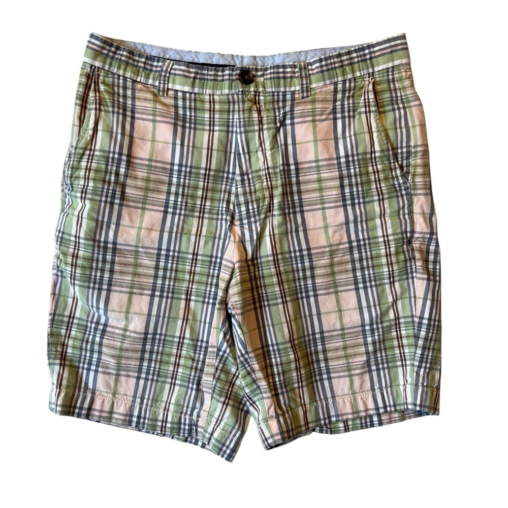 Brooks Brothers Chino shorts 33 Pastel plaid pink green Mens Golf Cotton